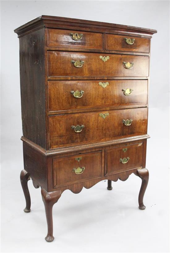An early 18th century walnut and oak chest on stand, W.3ft 3in.